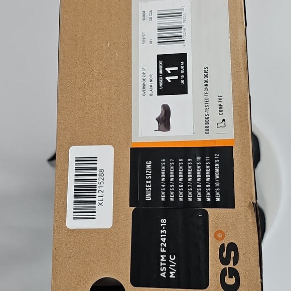 NIB Bogs Overshoe Zip Comp Toe Rain Boots Unisex 11 Black Waterproof Work Shoe - Picture 14 of 14